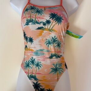 Speedo Women’s One Piece Swimsuit with Palm Print-Size 26